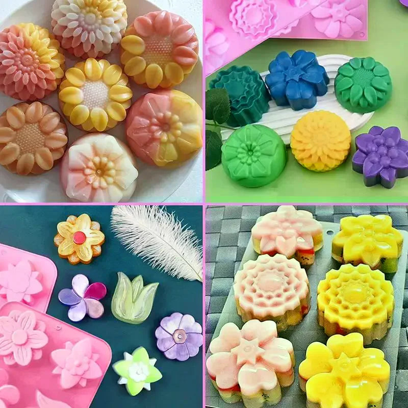 6 Cavity Flowers Silicone Mold DIY Handmade Fondant Cake Baking Chocolate Sugar Cake Tool Resin Polymer Clay Making Mould Zpaxo