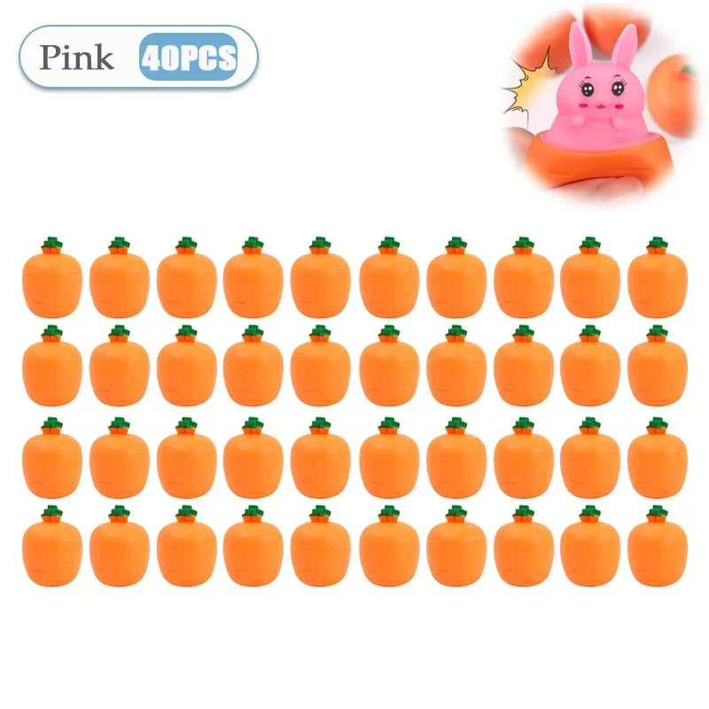 Easter Carrot Rabbit Fidget Toys Squeeze Ball Kids Relieve Stress Up Zpaxo Pink-40PCS