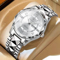 POEDAGAR Top Business Men Quartz Watch Waterproof Date Week Luminous Wristwatch Stainless Steel Fashion Men's Watches Man Clock Zpaxo 858 Silver White