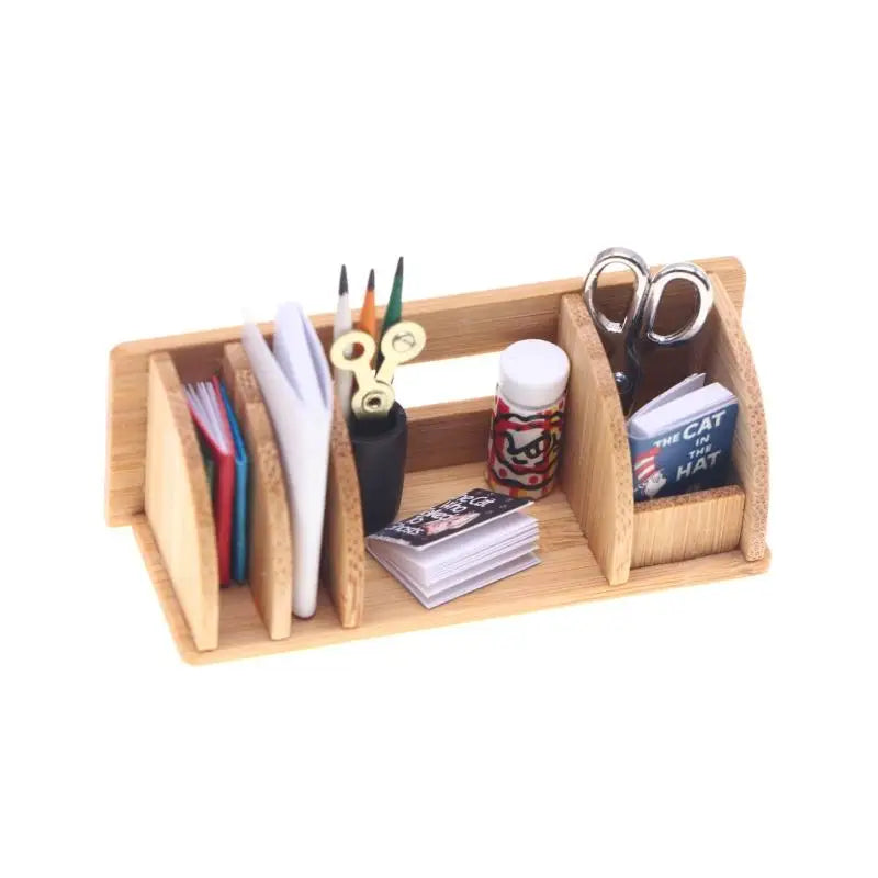 ▶1PCS Dollhouse Miniature Desktop Bookshelf Stationery Rack Home Model Decor Living Scene Storage Rack Doll House Accessories Zpaxo 1PCS
