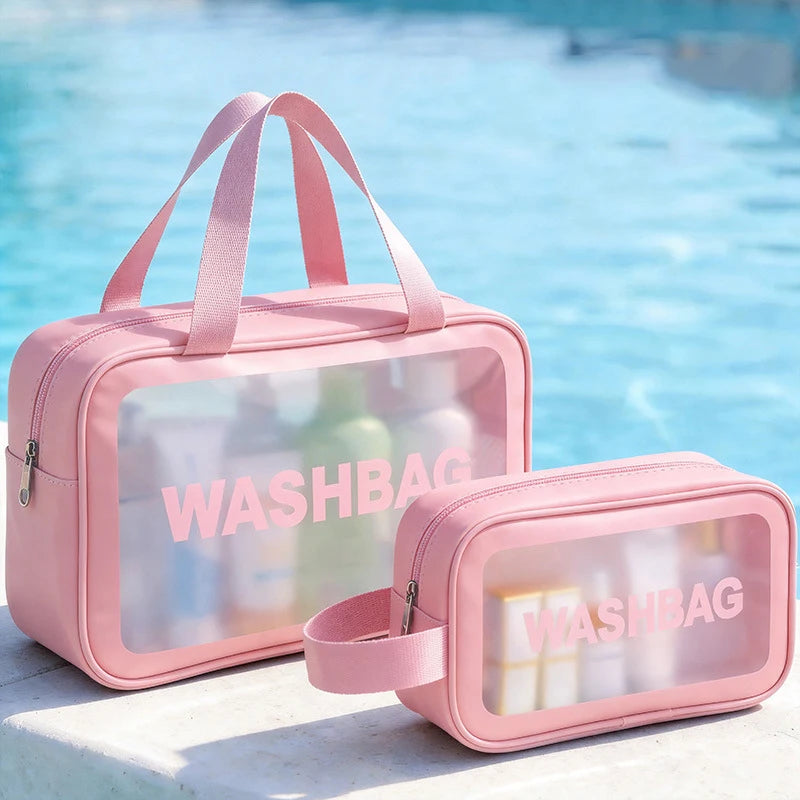 Portable hand-held PU polishing semi-transparent waterproof toiletry storage dust-proof makeup bag Zpaxo