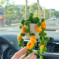 Mirror Hanging Car Ornament Plant Crochet Pendant Potted Plants Basket Zpaxo Orange Flower