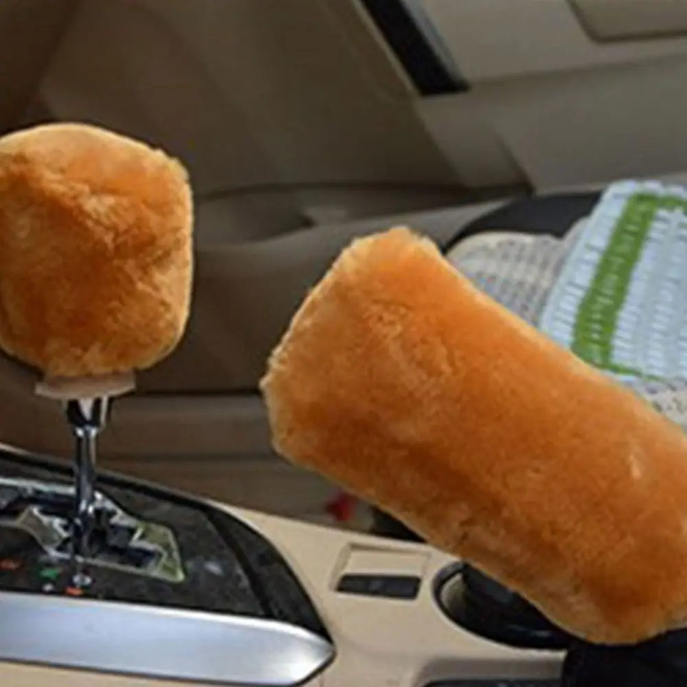 1 Pair Soft Plush Handbrake Cover Warm Thickening Car Solid Grip Zpaxo dark brown