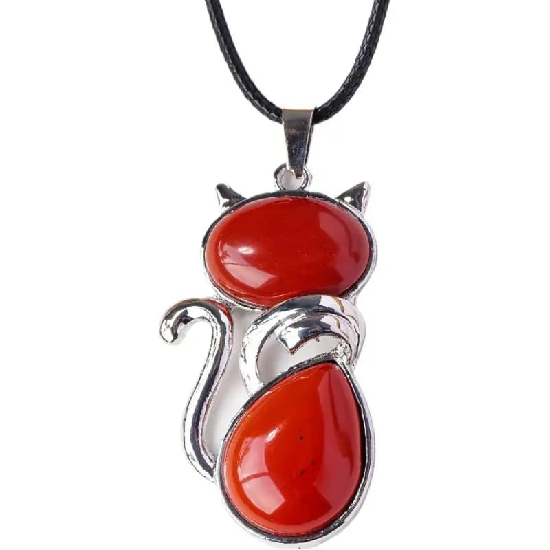 Natural Stone Cat Pendant – Amethyst, Tiger Eye & Crystal Crystal Pendant Necklace Zpaxo F