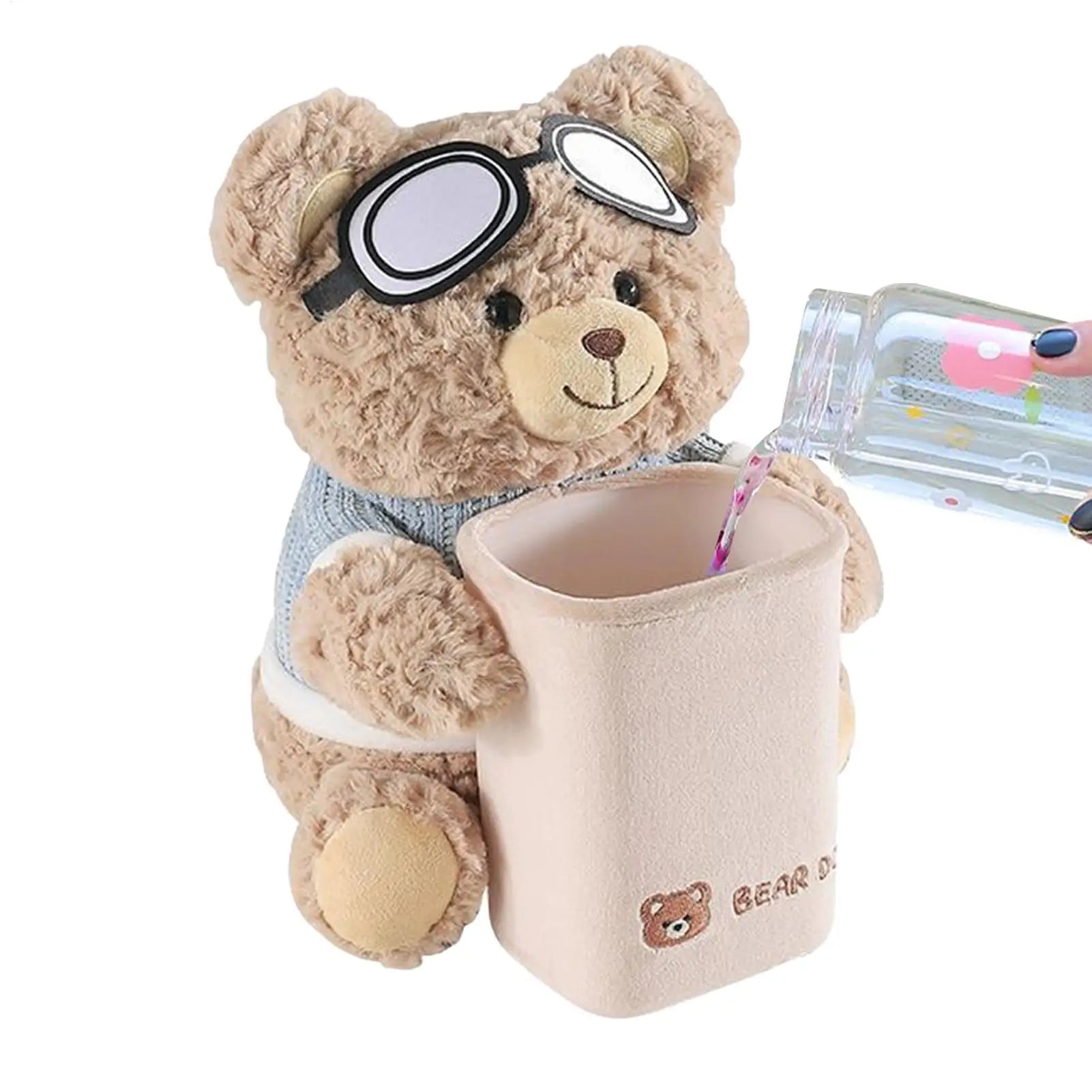 Car Tissue Box Auto Cartoon Trush Can 2-in-1 Stain Resistant Bear
