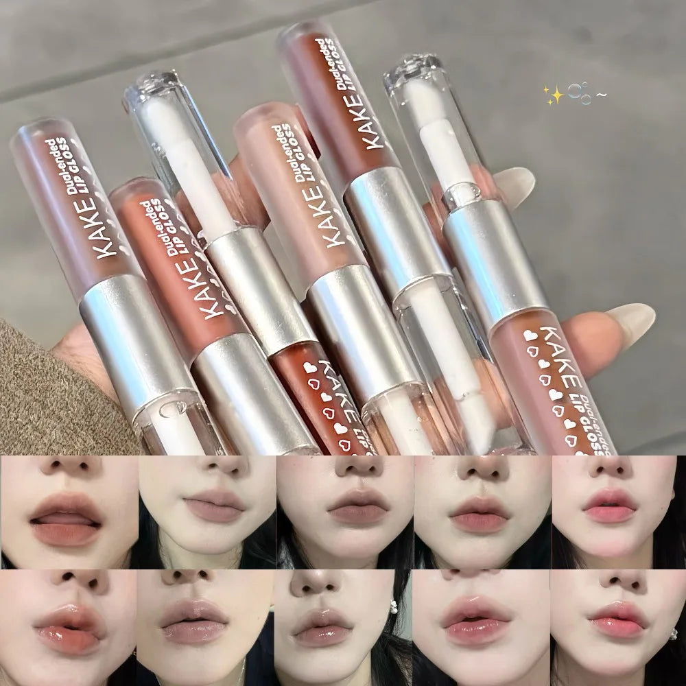 2-in-1 Liquid Lipstick Matte Lip Clay High-shine Gloss Ash Brown Pen Zpaxo