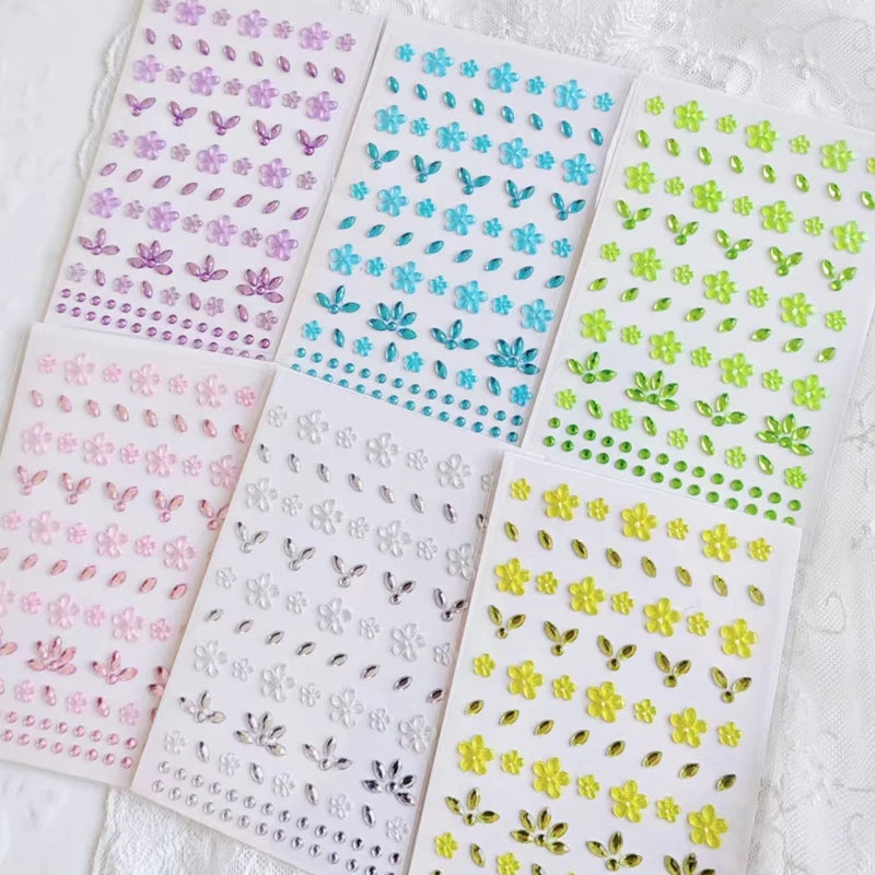 1/6 Sheet New Flower Face Sticker 3D Petal Rhinestone Eye & Face Tattoo Sticker Self Adhesive Crystal Jewel Diamond Stickers Zpaxo Set-6pcs