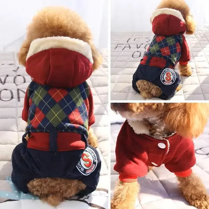 Winter Pet Thickened Warm Clothing Fashion Plaid Dog Four Legs