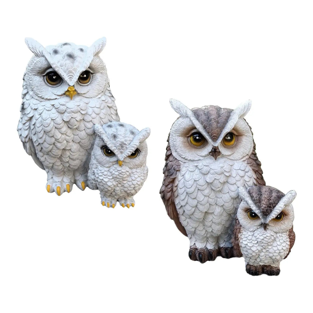 Resin Owl Statue – Mother & Child Bird Sculpture Garden Decor Resin Bird Figurine Zpaxo