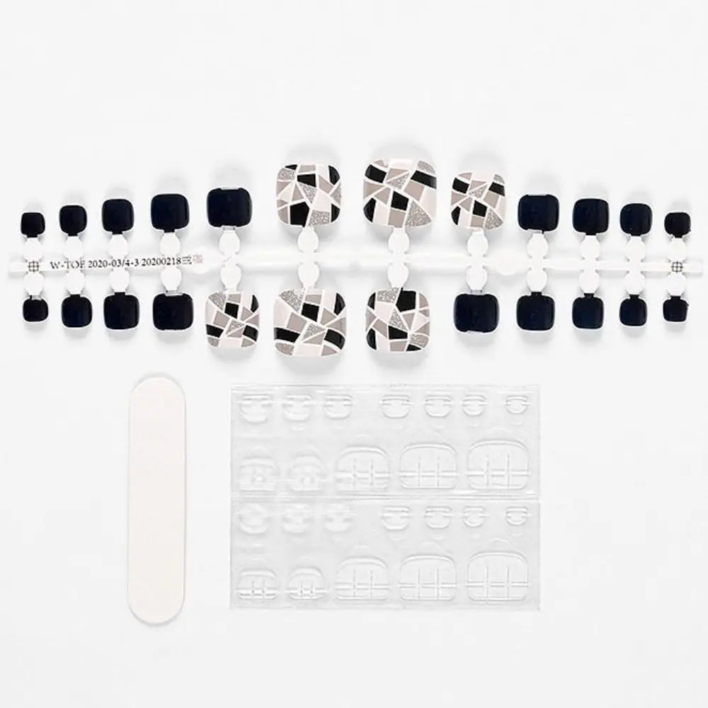 24pcs Sequins Fake Toenails Full Cover Short Square Toe Nails Foot Nails Tips for Women Girls Zpaxo