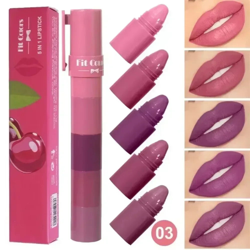 1 Cute Matte Lipstick Crayon Combo Purple Lip Tint Velvet Sexy Zpaxo 03Cherry 5 In 1