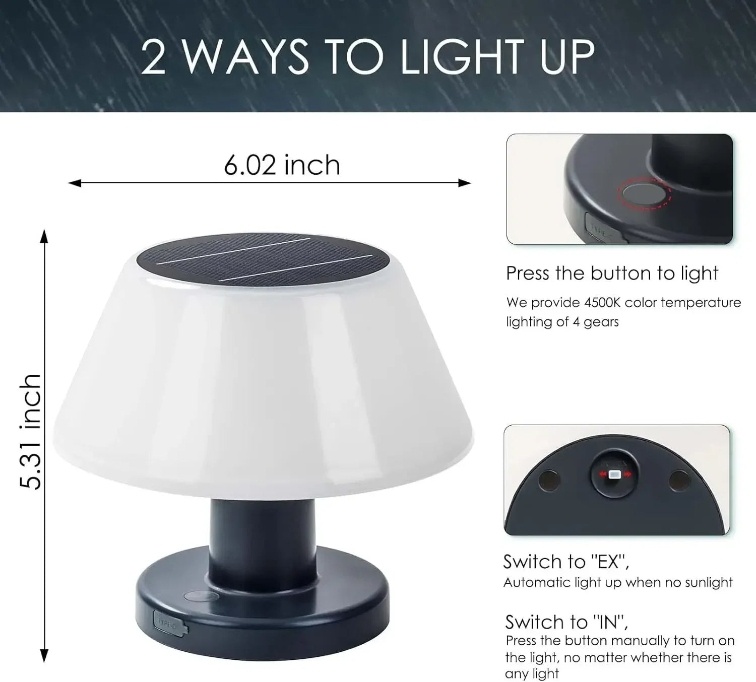 Outdoor Solar Lighting Garden USB Rechargeable Indoor Desk Bar Decor Zpaxo
