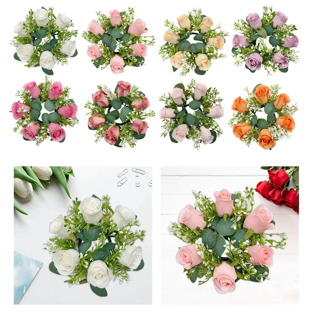 Artificial Flower Candle Ring Wreath | Pillar Candle Holder Floral Candle Ring Zpaxo