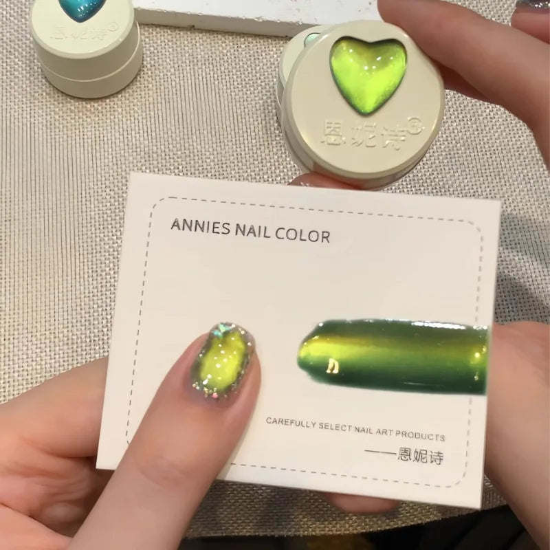 Glass Bead Cat Magnetic Gel Nail Polish Ice Green Blue Crystal Zpaxo 03