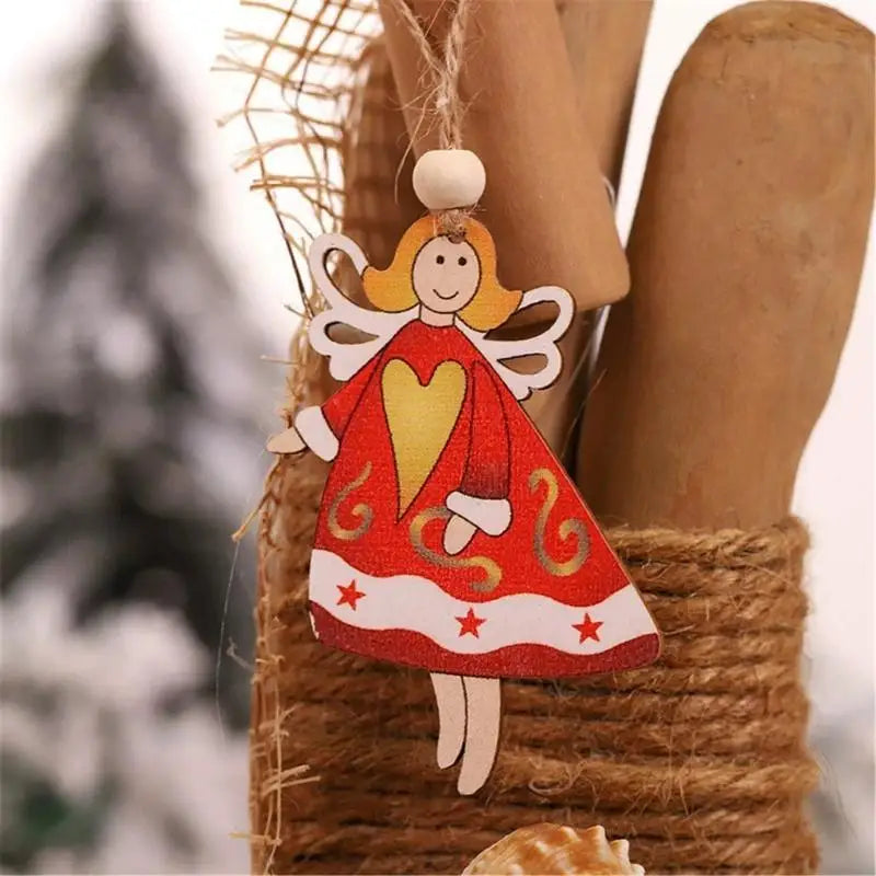 Hand Painted Natural Wooden Christmas Ornaments Hanging Pendant Santa