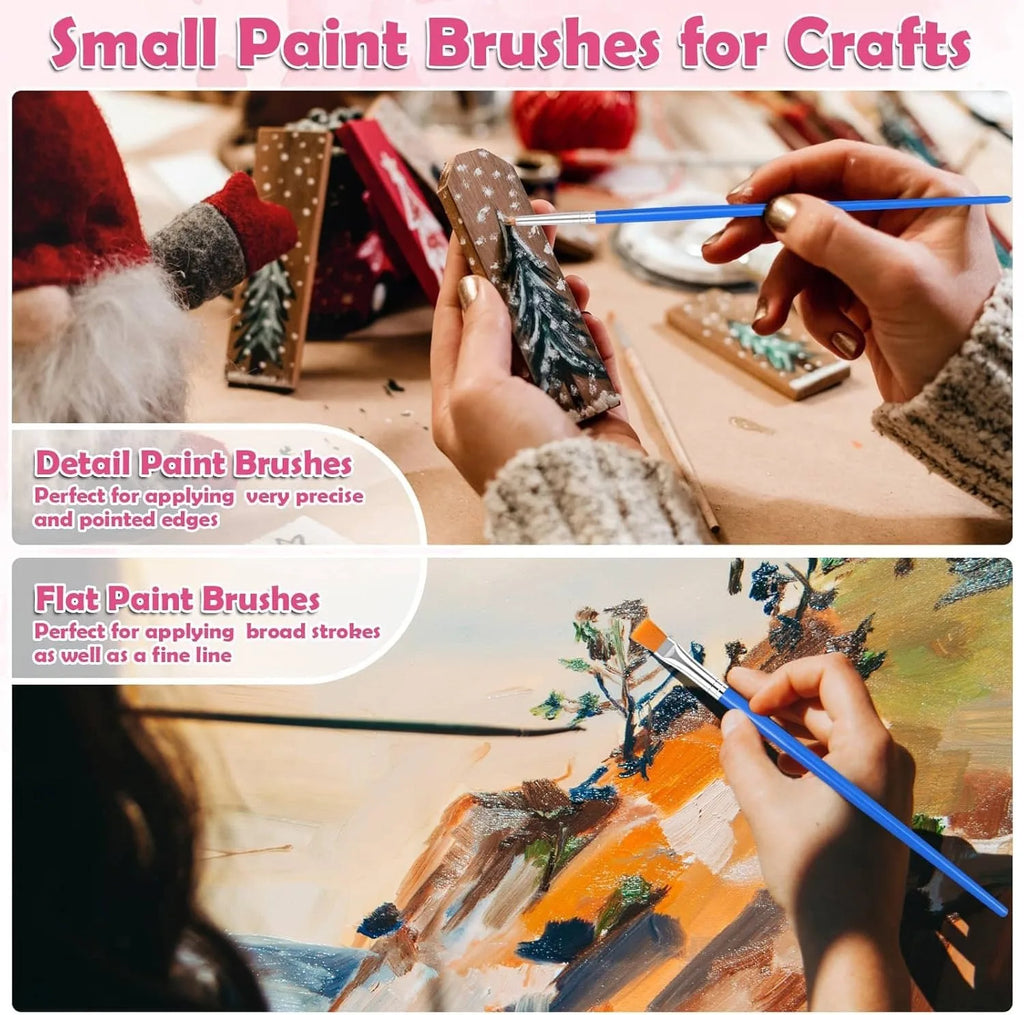 20- Plastic Handle Paint Brushes Oil Acrylic Watercolor Pointed Flat