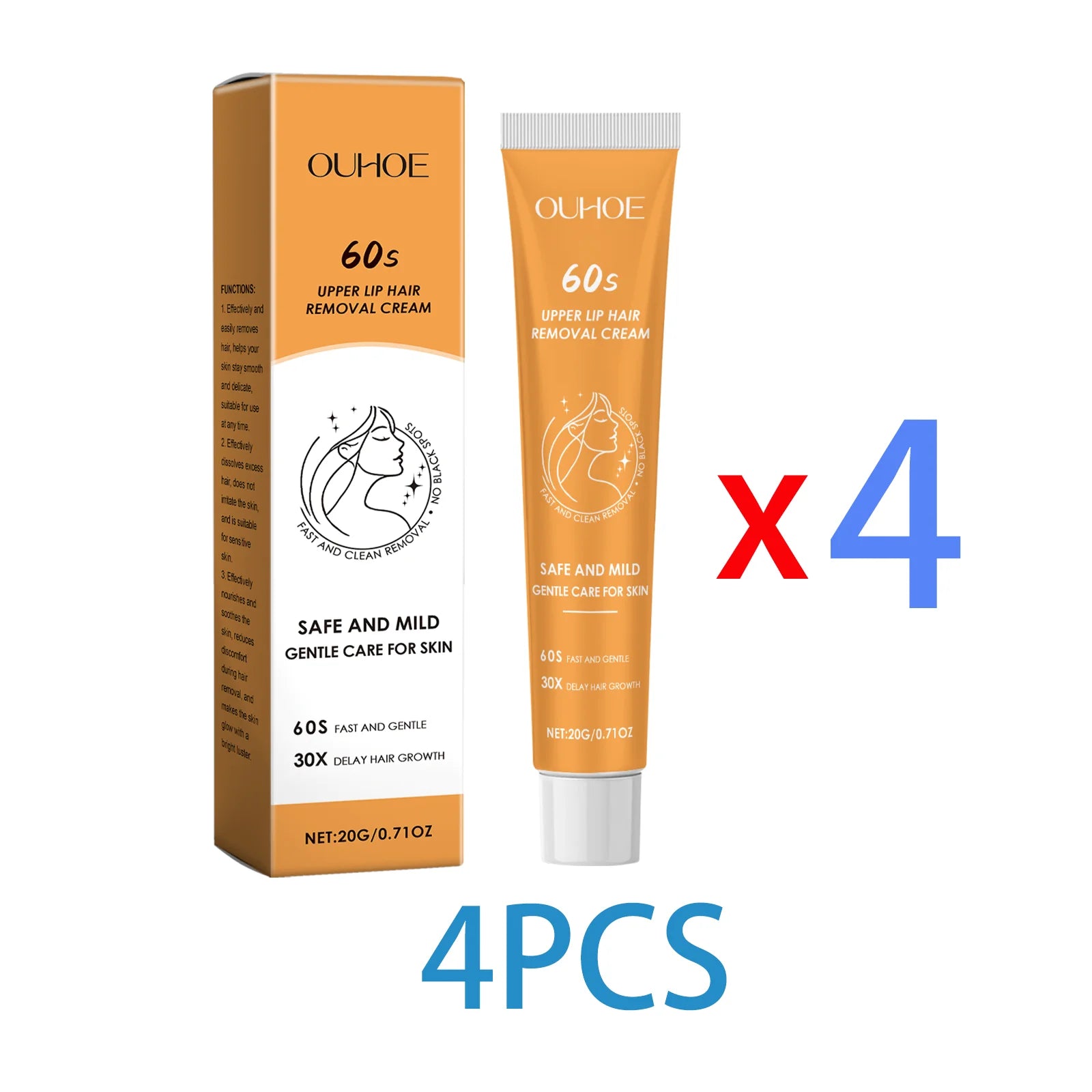 Body and Face Hair Removal Cream Gentle Smooth Skin No Irritation Non Drying Fast Hair Softening for Underarms Summer Care 20g Zpaxo 4PCS