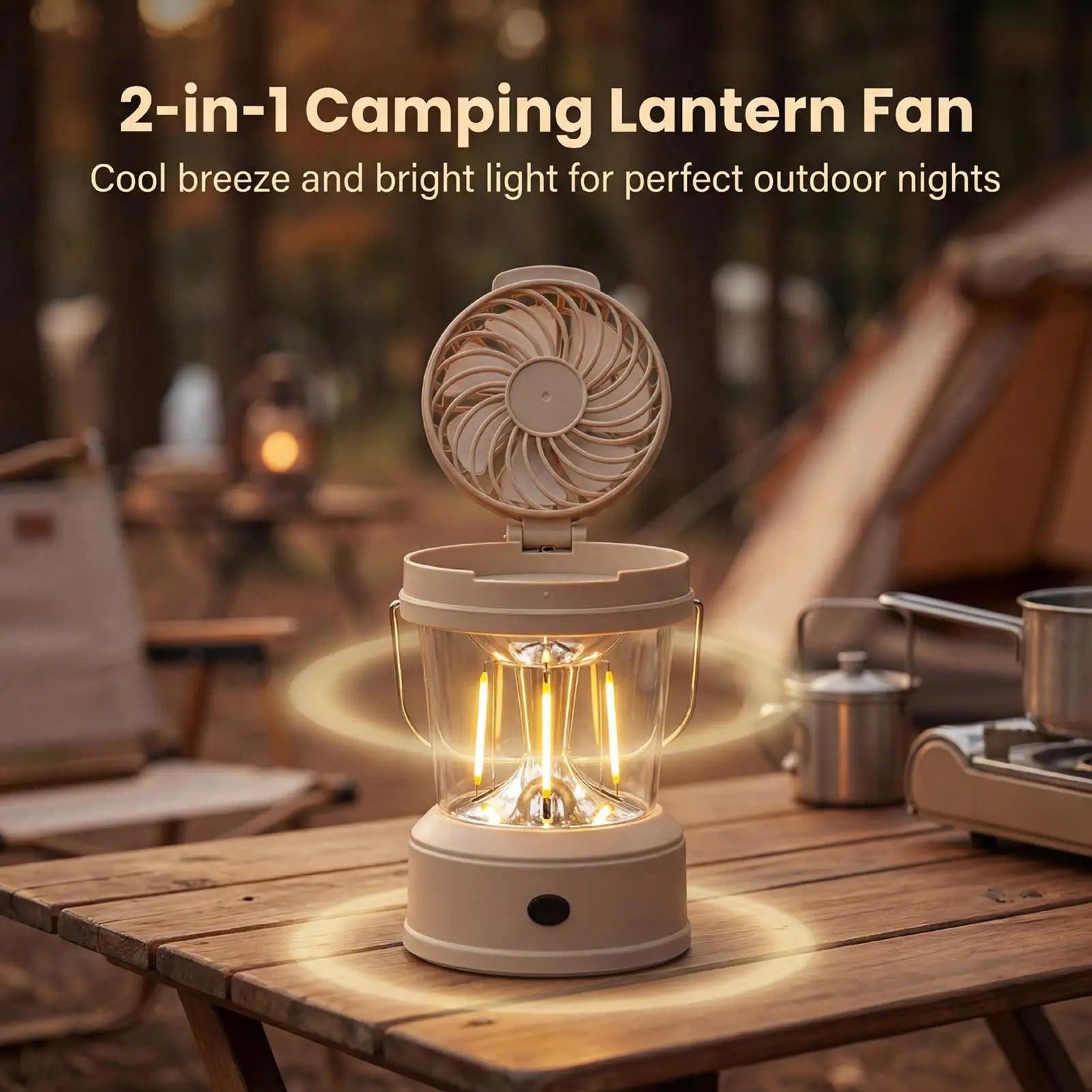 Camping Lantern Fan 2-in-1 Foldable Portable Brightness Electric Camp
