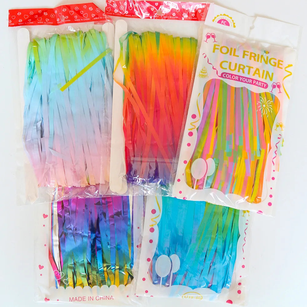 Rainbow Foil Fringe Curtain Gradient Macaron Curtains Photo Booth