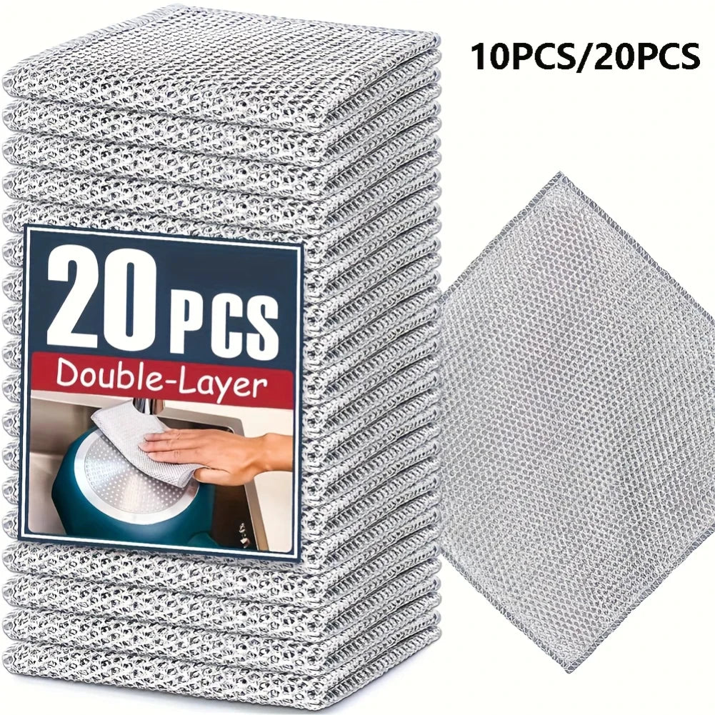 20-5pcs Thickened Steel Wire Cleaning Cloth Non-Scratch Double-layer Iron Microfiber Mesh Dishrag Washing Pot Rags Kitchen Towel Zpaxo
