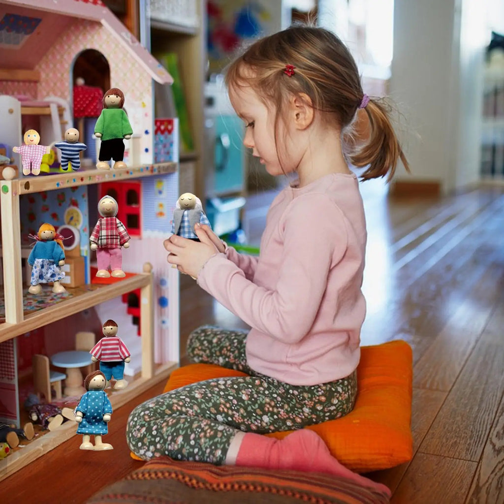Doll House People 8 Wood Mini Figures Bendable Human Dolls Toddler
