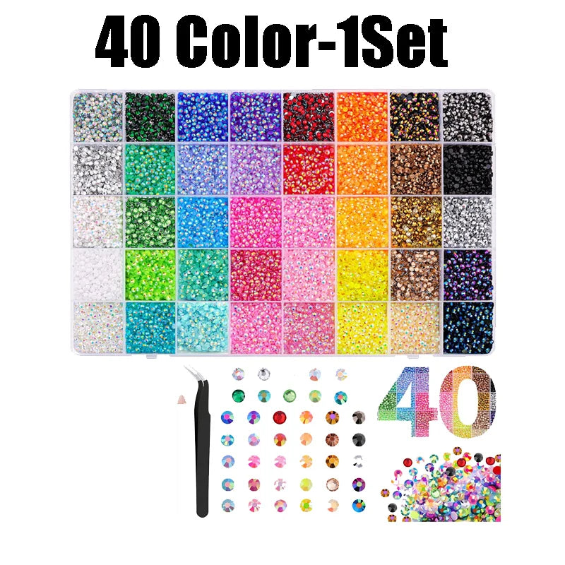Simple Shiny Half-round Nail Rhinestones Flat Bottom Resin Gems DIY Zpaxo 40 Color-1Set