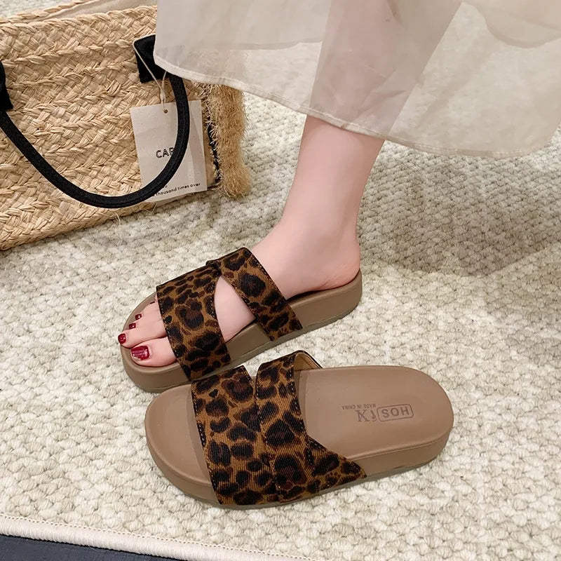 Fashionable Women's Summer Retro Wear-resistant Soft Sole Thick Heel Zpaxo Leopard print khaki 39