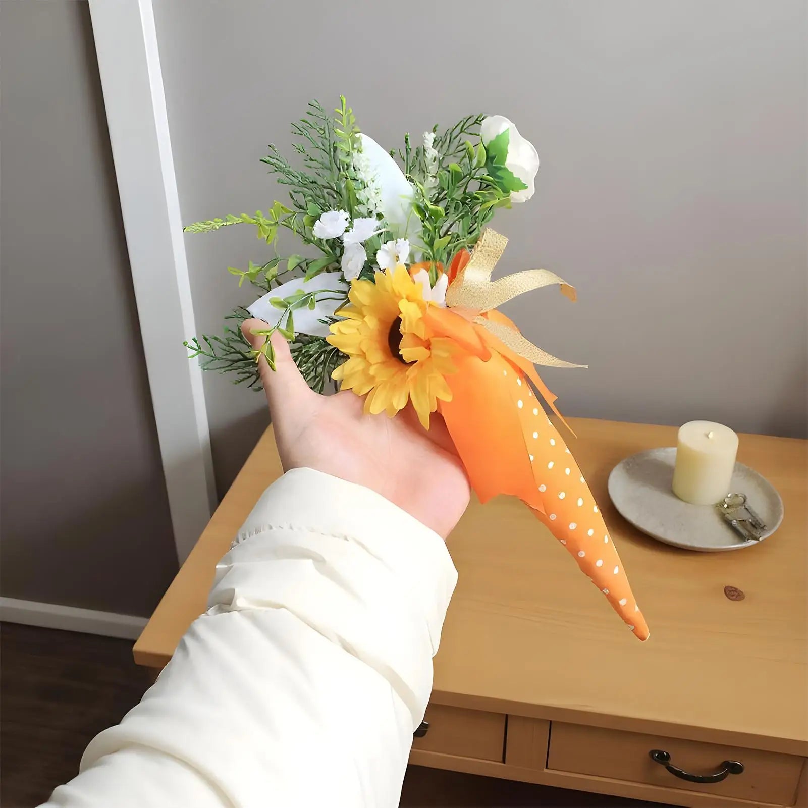 Easter Ornaments Spring Sunflower Carrot Bouquet Centerpiece Table