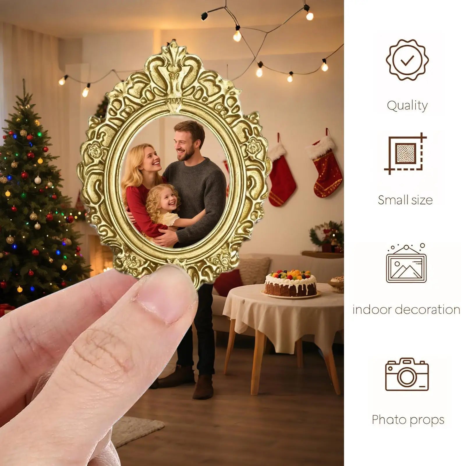 5Pcs Vintage Mini Picture Frames Elegant Golden Tone Baroque Resin Wall Mounted Display Cases Wedding Christmas Home Decor Zpaxo
