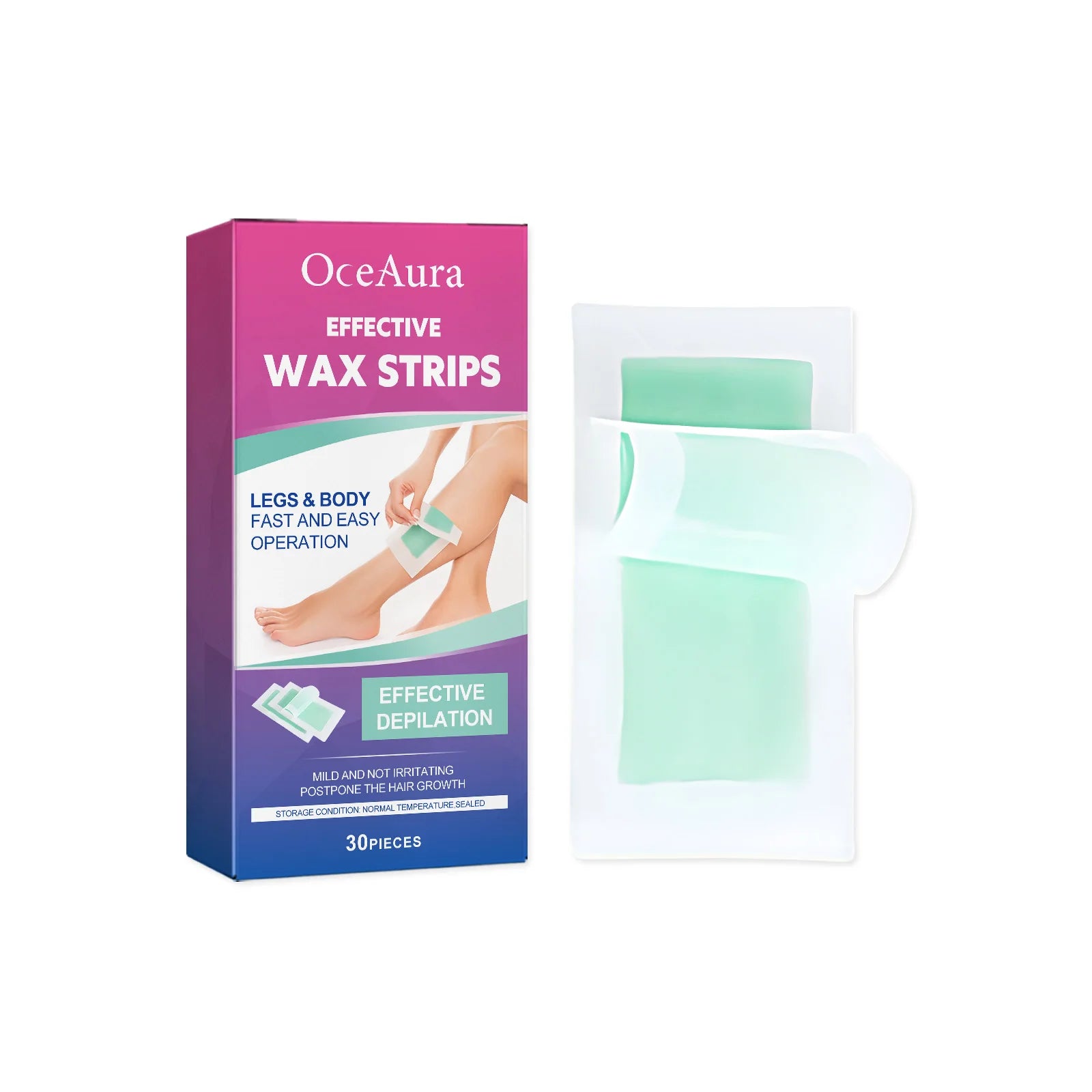 OceAura Cold Wax Strips – Body & Face Hair Removal, 30 Pcs Cold Wax Strips Zpaxo Blueberries