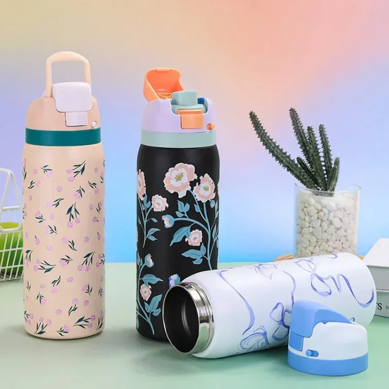 2025 New Outdoor Products Fashion Cartoon Pattern Jump Cup Stainless Steel Insulated Bottle Arge-capacity Sports Kettle Zpaxo