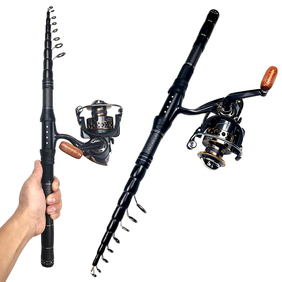 Carbon Fiber Telescopic Fishing Rod & Reel Combo Set with Bag