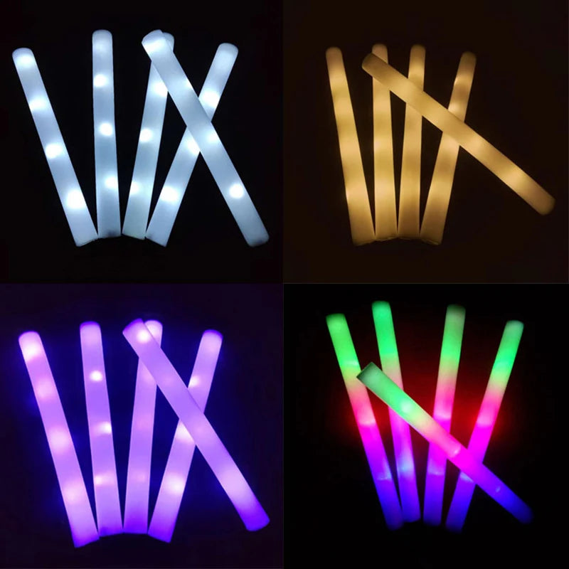 6-Pack RGB LED Foam Glow Sticks – Party Cheer Tubes