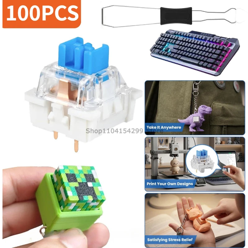20-100pcs Mechanical Keyboard Switches Blue Switch Customizable Hot-Swappable 3 Pins Cross Stem for Mechanical Keyboard Zpaxo