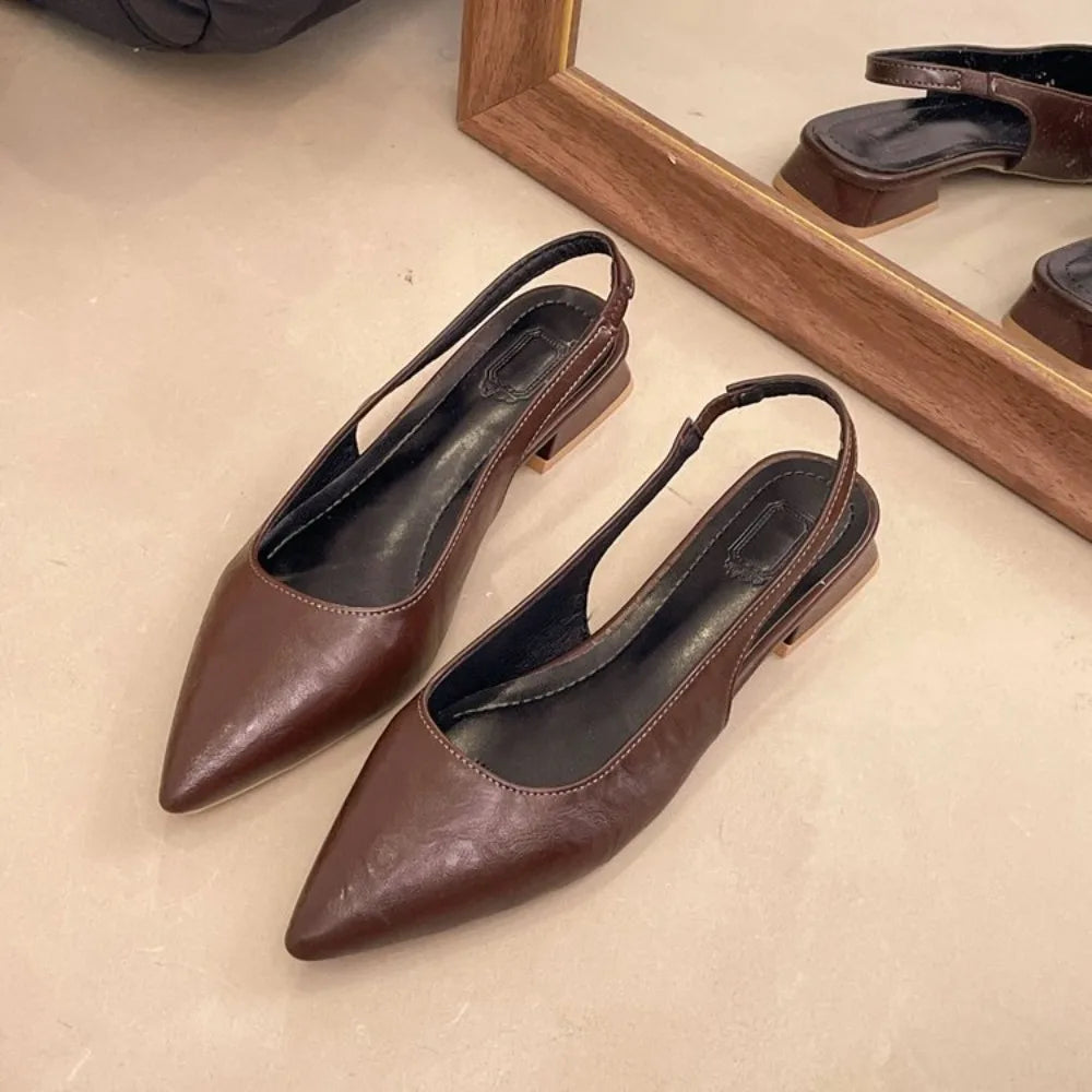 Women's Genuine Leather Pointed Toe Slingback Slip-on Flats Sandals Soft Comfortable Casual Female Summer Daily Footwear Shoes Zpaxo