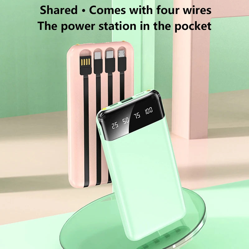 100000mAh Built-in 4-wire Power Bank Thin Convenient Mirror-like