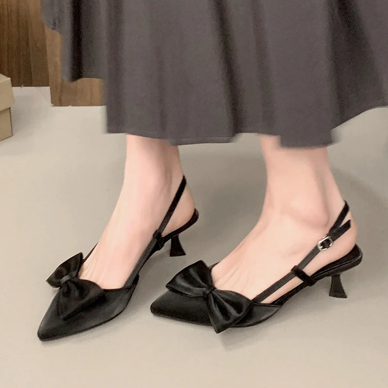 Slingback Pumps Bow Knot Kitten Heel Black Silver Colors Wedding Zpaxo 8852-13 Black 42 China Mainland
