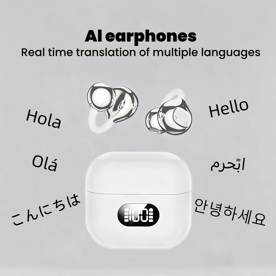 AI Translator Earbuds Clip-on Open Ear Headphones Wireless Bluetooth Zpaxo WHITE China Mainland