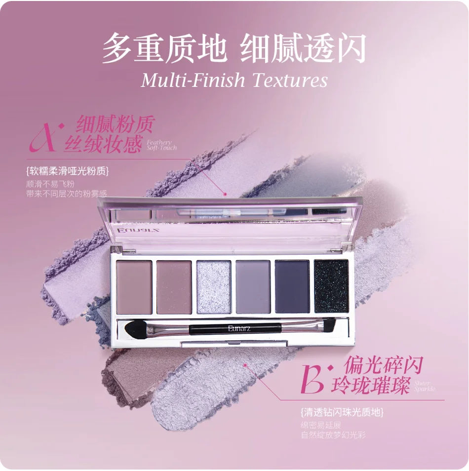 Eunarz Eyeshadow Palette 6 Colors Blue Matte Satin Shimmer Impact Zpaxo