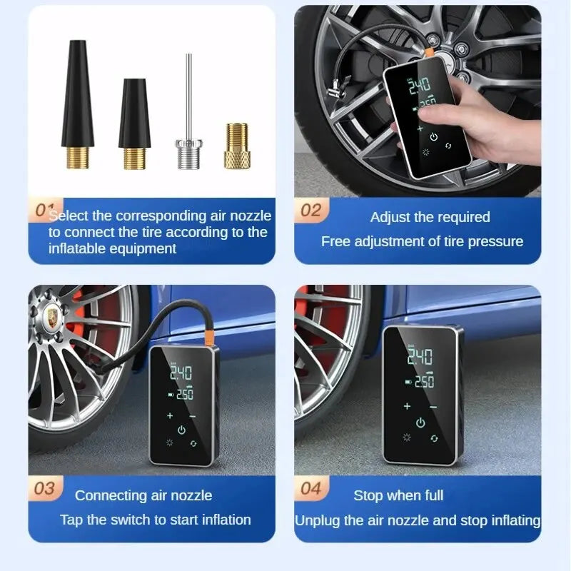Wireless Air Pump 150psi Touch Screen Portable Electric Tire Inflator For Car Bicycle Motorcycle Mini Air Compressor Injector Zpaxo
