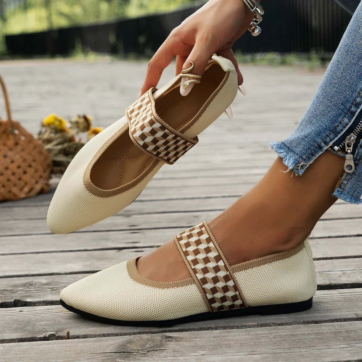 Women Flat Shoes Summer Fashion Designer Loafers Comfortable Non-slip Zpaxo Beige 43