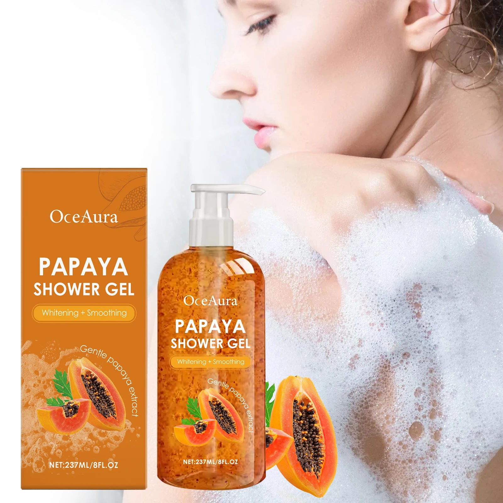 Papaya Shower Gel Whitening Smoothing Cleansing Remove Dirt Fade Pigmentation Rich Foam Lasting Aroma Hydrate Refresh Body Wash Zpaxo