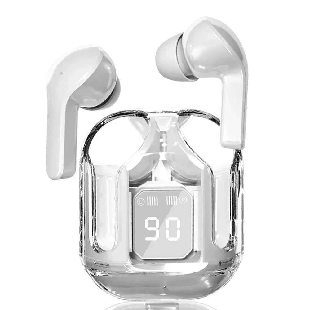 Wireless Earphones Transparent Charging Box Design Touch Control Zpaxo White