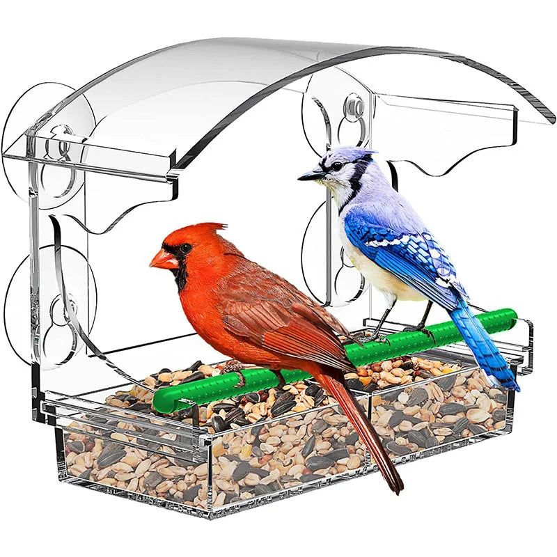 Acrylic Window Bird Feeder Clear House Suction Cups Removable Tray