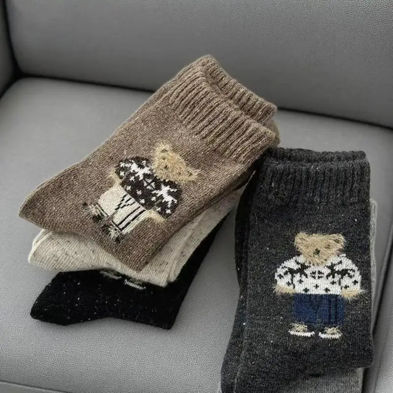 Warm Women's Socks Adorable Cartoon Bear Design Two Suitable Autumn Zpaxo