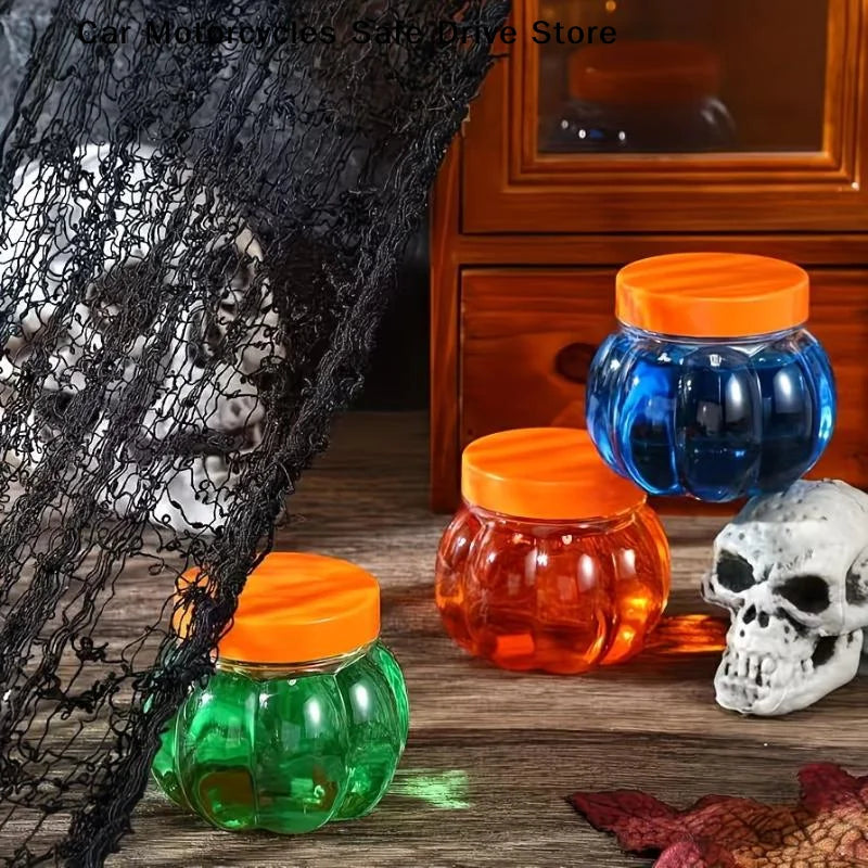 5 Clear Pumpkin Candy Jars Food Grade Plastic Storage Lids Kids