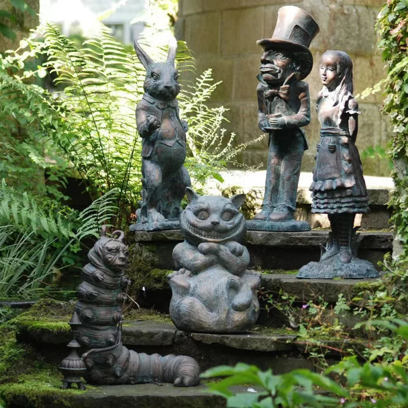 Alice's Adventures Wonderland Statue Resin Craft Ornament Garden