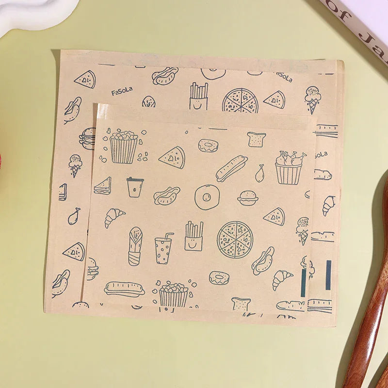 Greaseproof Paper Bag Kraft Food Wrapping Disposable Packaging Baking Zpaxo
