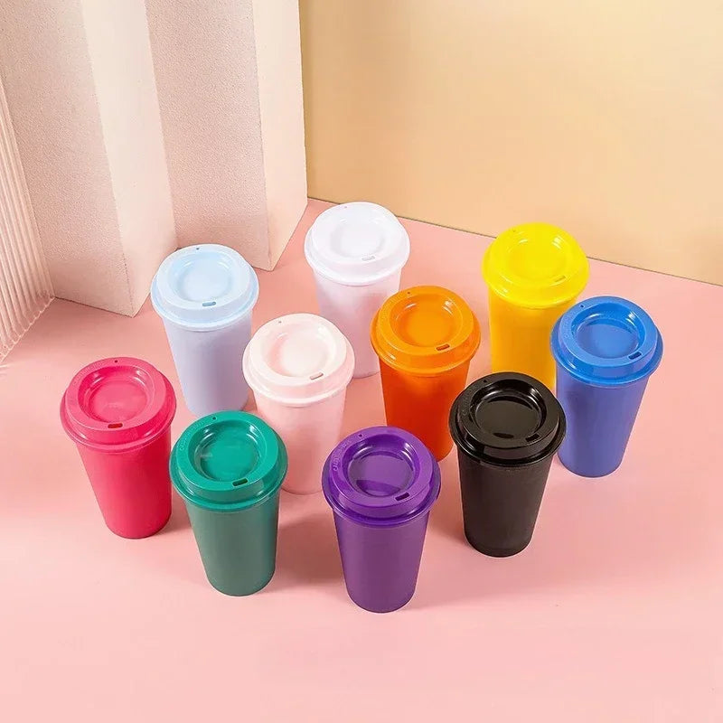 475ML Large Capacity Plastic Straw Cup for Birthday Parties Coffee Drinking Reusable Macaron Colored Straw Cup Takeaway New Zpaxo