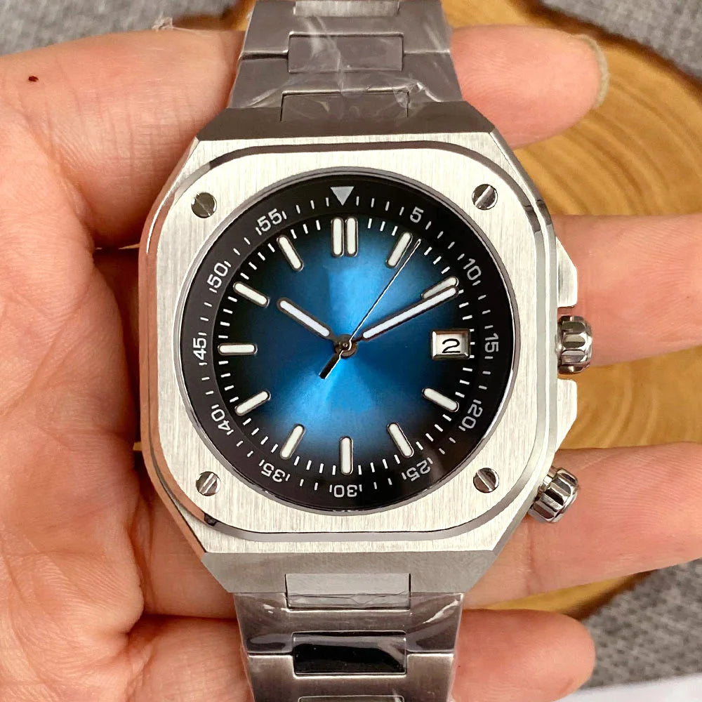 AR Sapphire Glass 42mm Square Steel Mechanical Men Watch S NH35AA Movt 150m Waterproof Elegance Dive Watches Black/Ice Blue Dial Zpaxo nologo blue 2